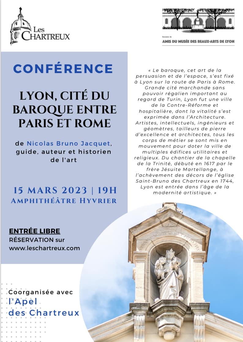 Conférence Lyon, cité du Baroque, entre Paris et Rome, mercredi 15 mars