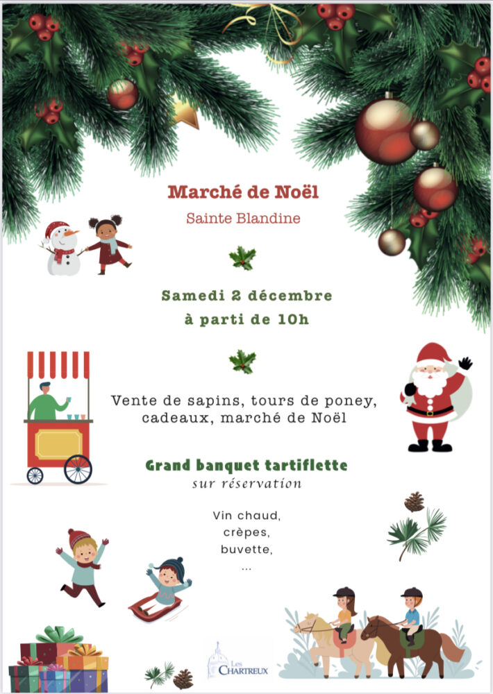 Les parents de l'APEL des Chartreux de l'école Sainte Blandine vous attendent le samedi 2 décembre pour leur marché de Noël.